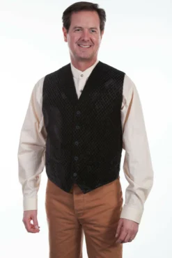 Scully Range Wear Vest Diamond Velvet W/ Collar In Black Or Brown
